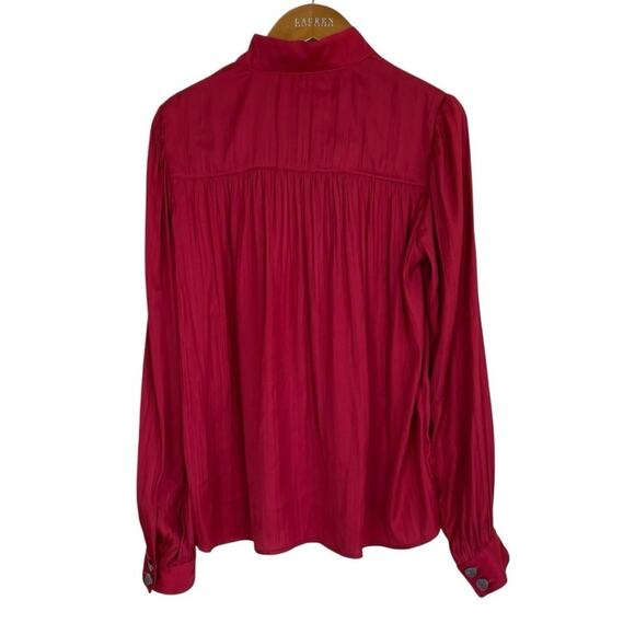 Anthropologie Relaxed Shimmer Blouse Red Satin Henley Button Front Popver Top XS - Picture 6 of 16